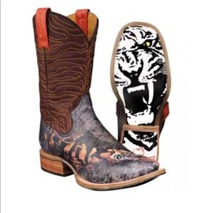 Brown Tiger Tin Haul Boot With White Tiger Sole